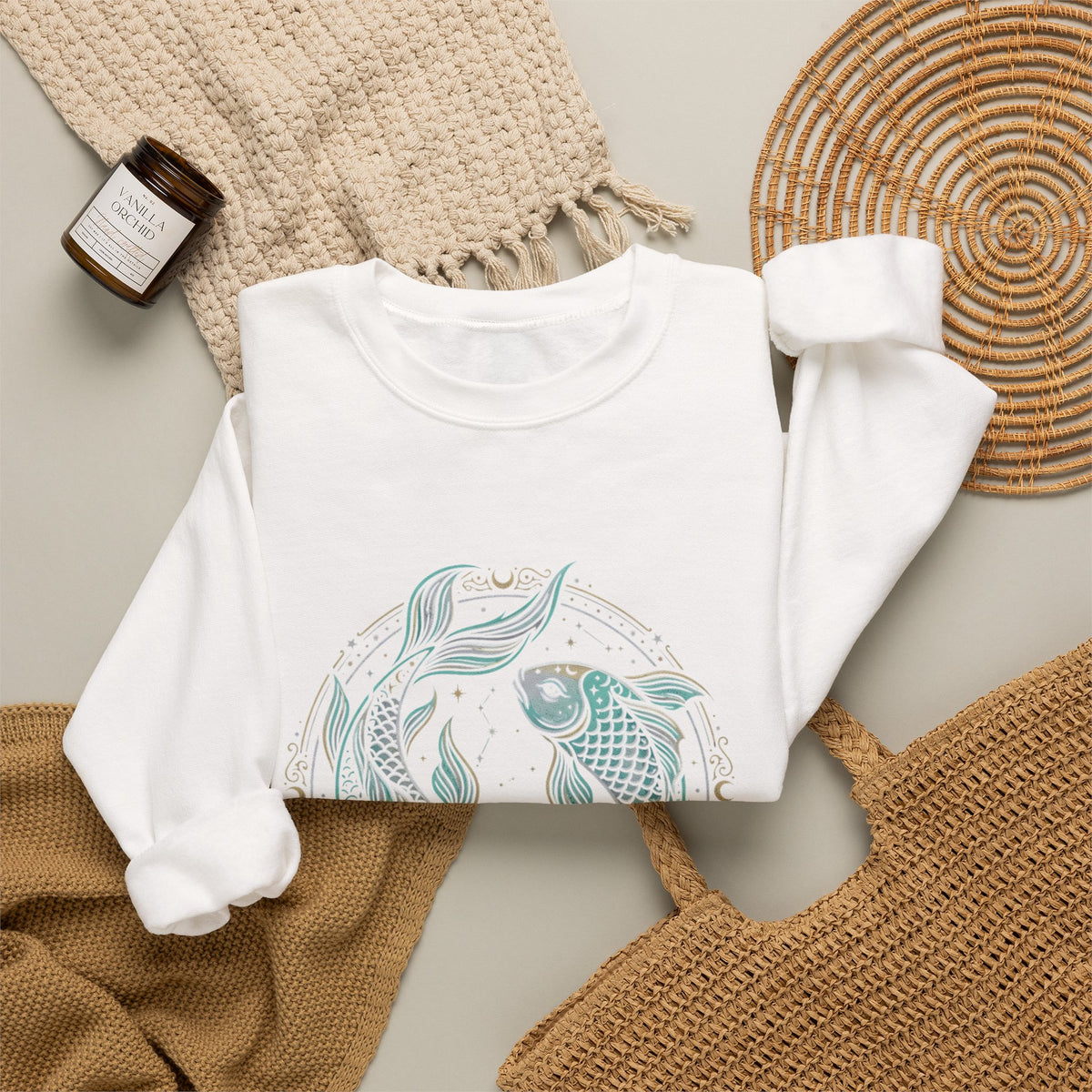 Crewneck Sweatshirt — Pastel Koi Fish Yin Yang Design
