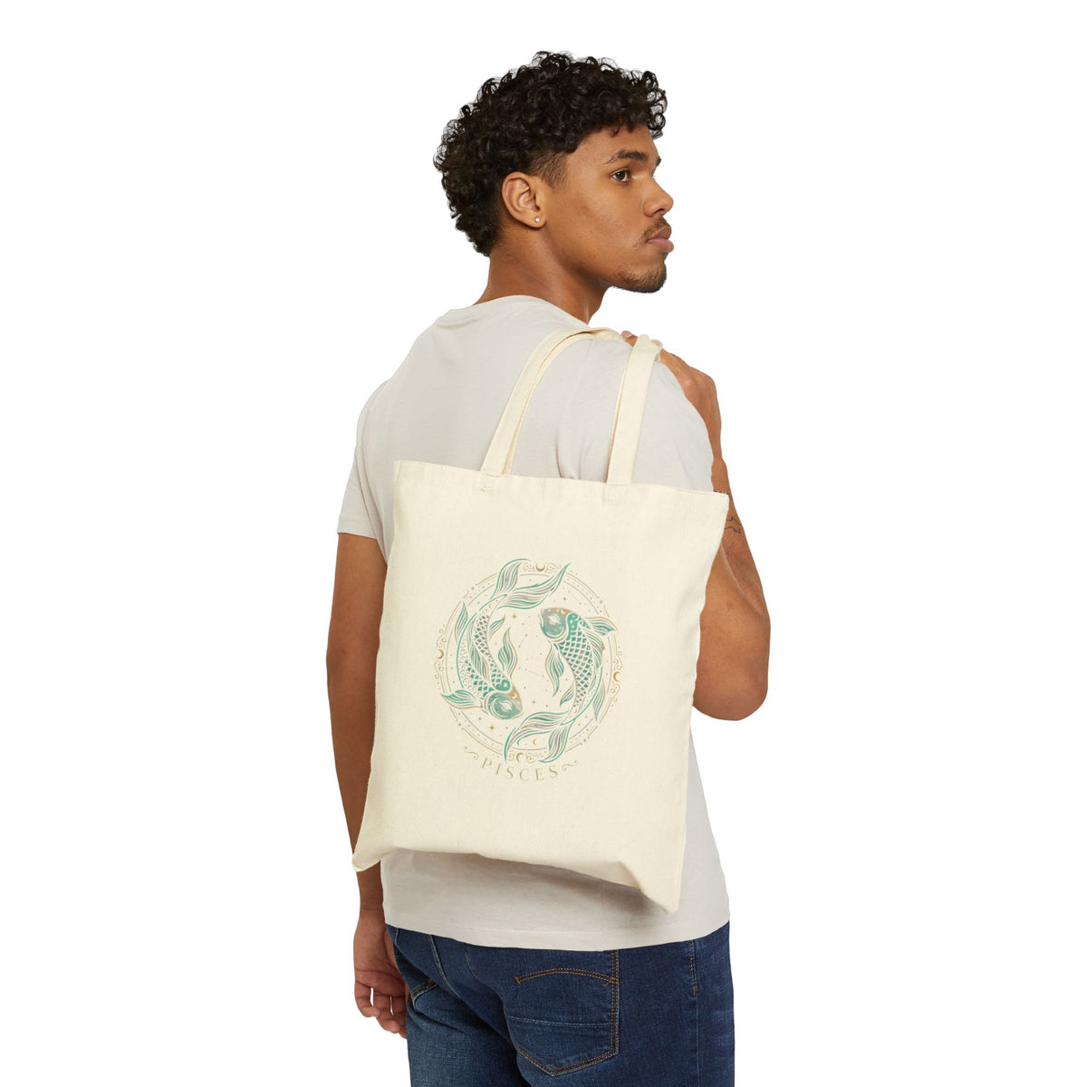 Koi Fish Canvas Tote Bag – Eco Market Bag with Serene Aquatic Illustration