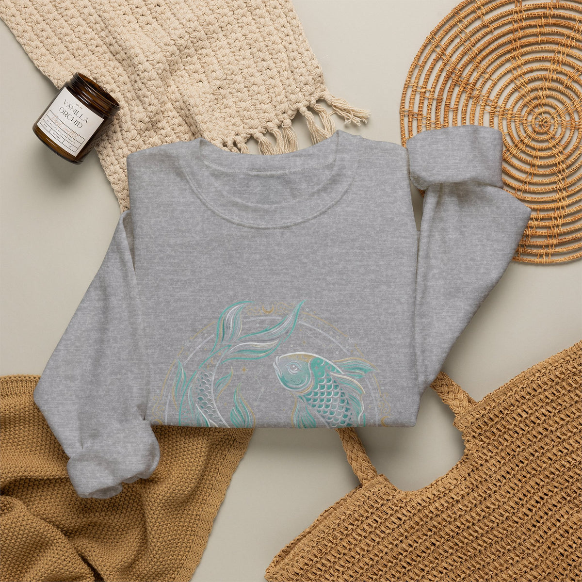 Koi Circle Crewneck Sweatshirt — Serene Aquatic Pisces Design