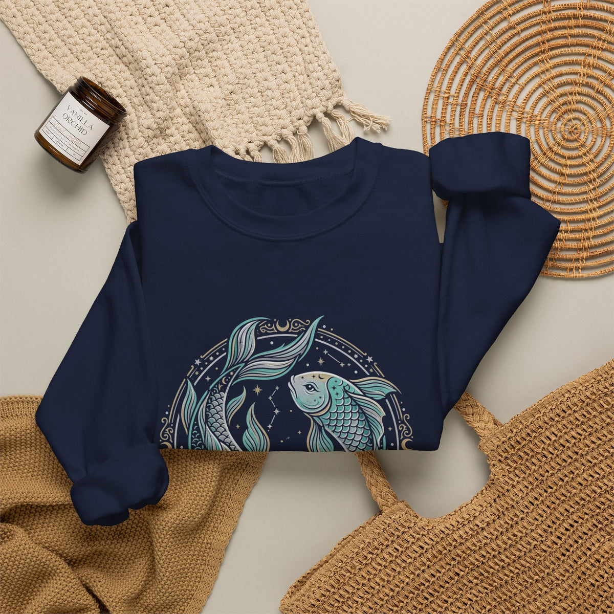 Koi Circle Crewneck Sweatshirt — Serene Aquatic Pisces Design