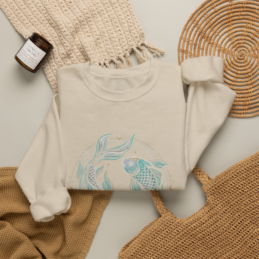 Koi Circle Crewneck Sweatshirt — Serene Aquatic Pisces Design