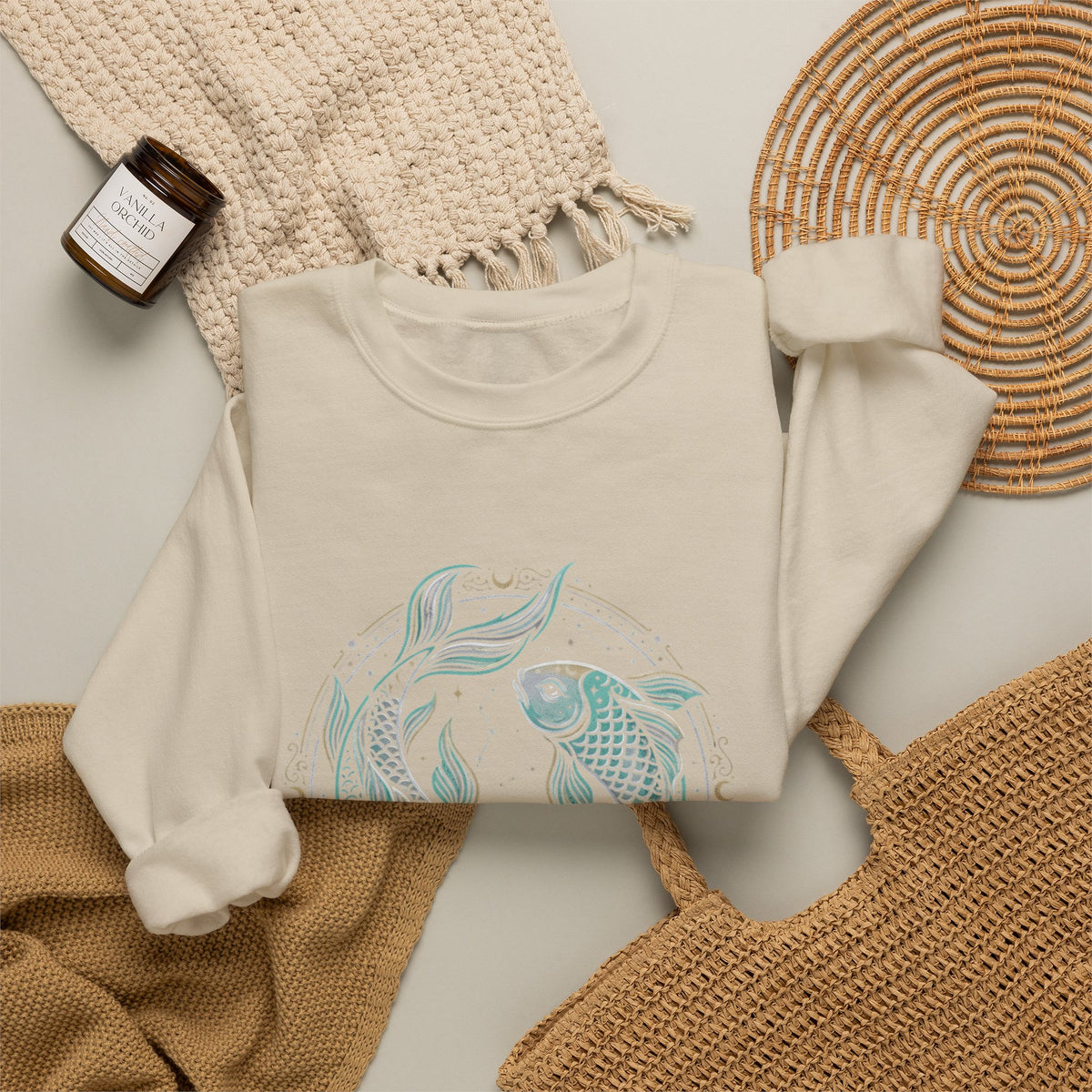 Koi Circle Crewneck Sweatshirt — Serene Aquatic Pisces Design